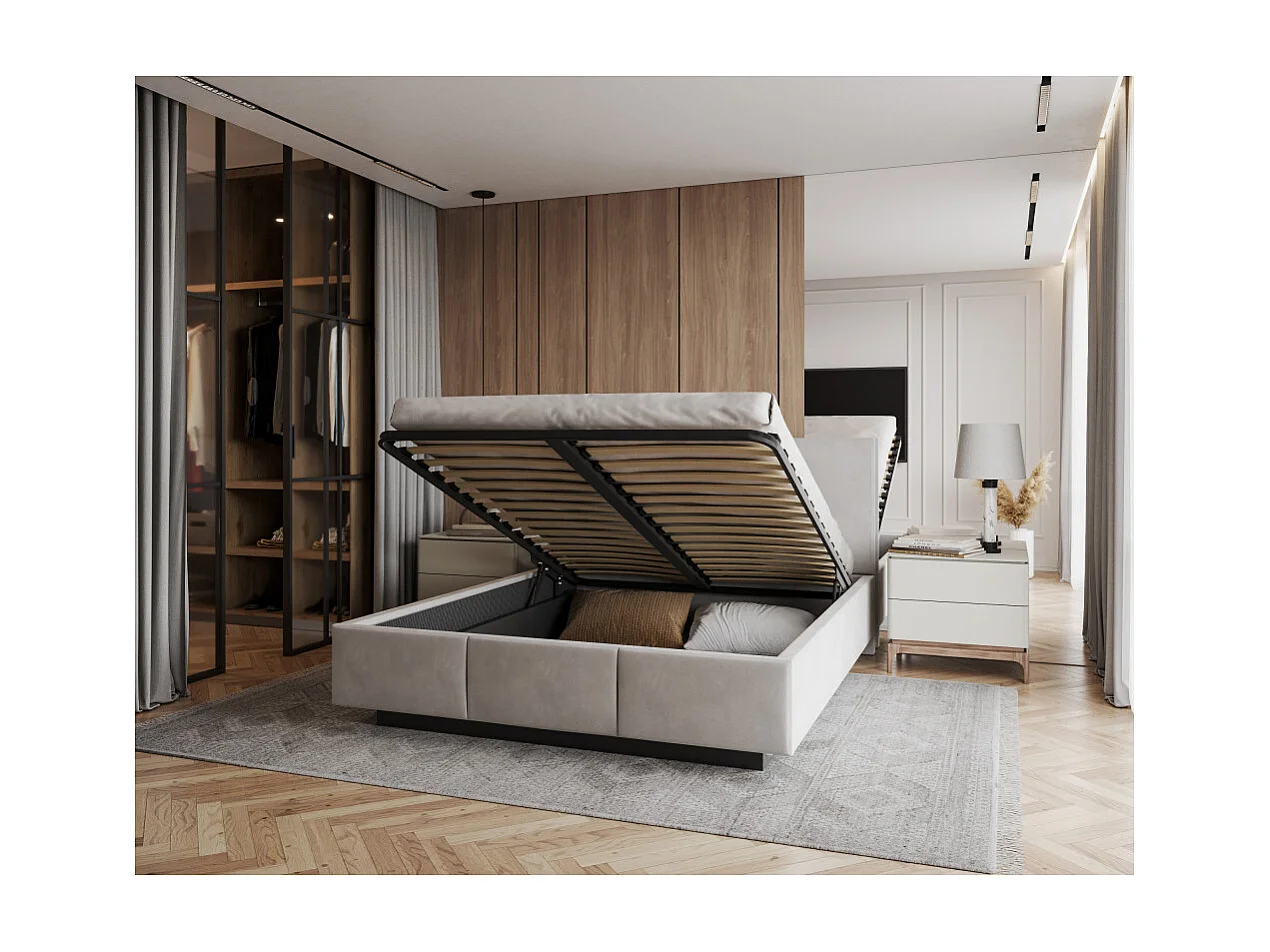 Lit coffre Raveiro 140 x 190 cm avec sommier à lattes relevable Gris clair