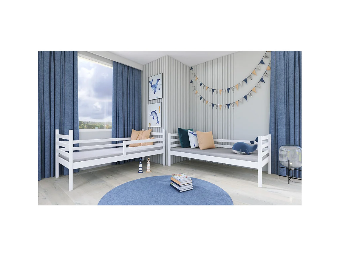 LIT SUPERPOSE SEPARABLE NELIO - Bois massif - 90x200 cm Blanc Livré avec sommiers