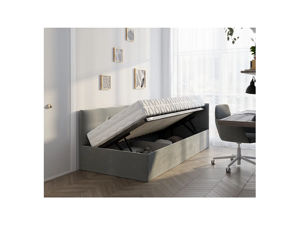 Lit coffre Elly 90x200  - Sommier inclus Gris clair