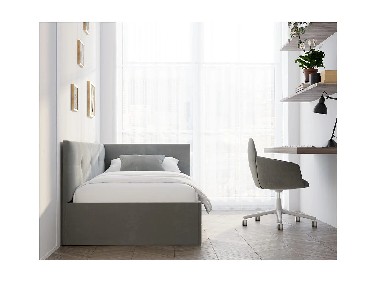 Lit coffre Elly 90x200  - Sommier inclus Gris clair