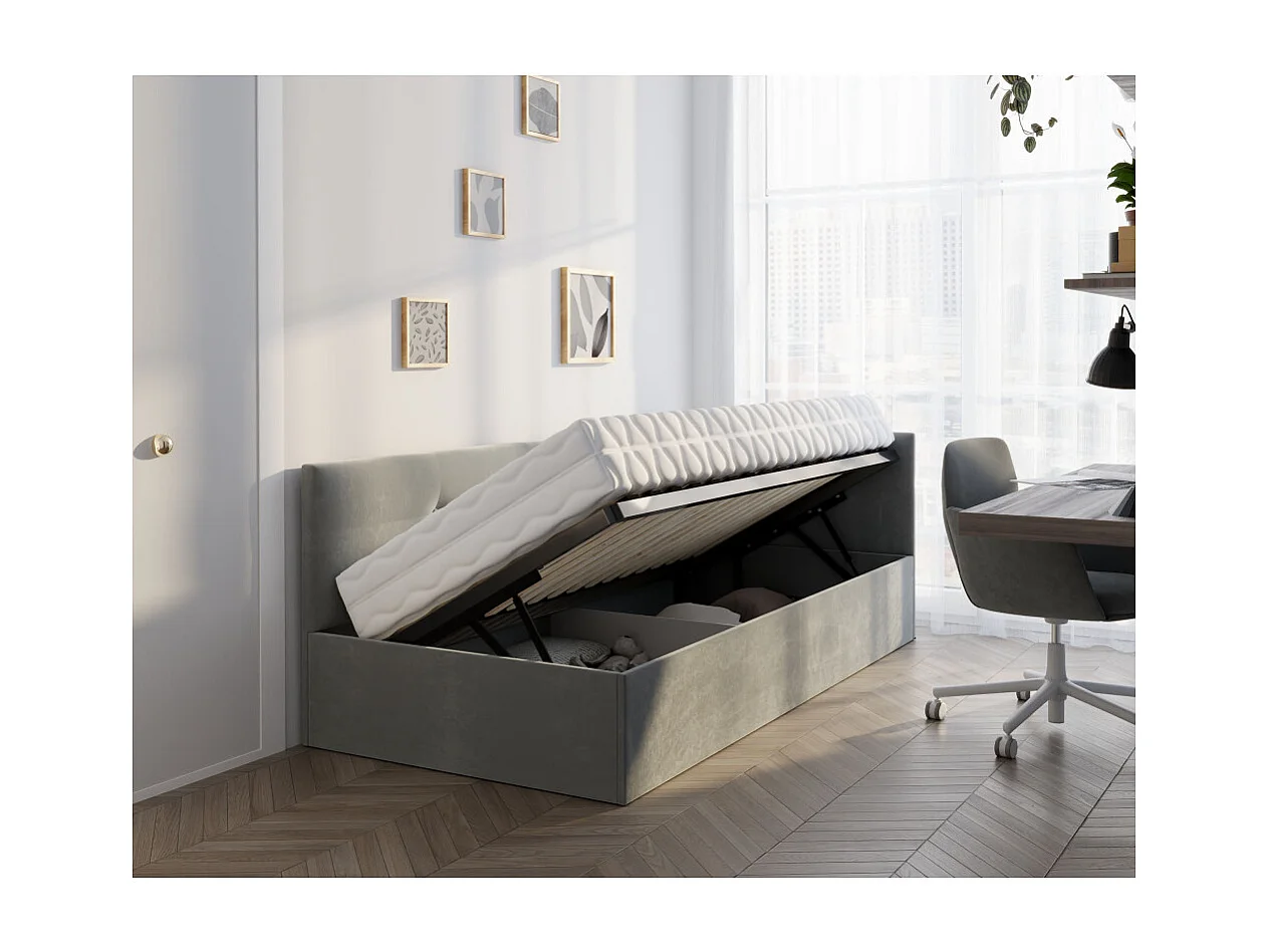 Lit coffre Elly 90x200  - Sommier inclus Gris clair