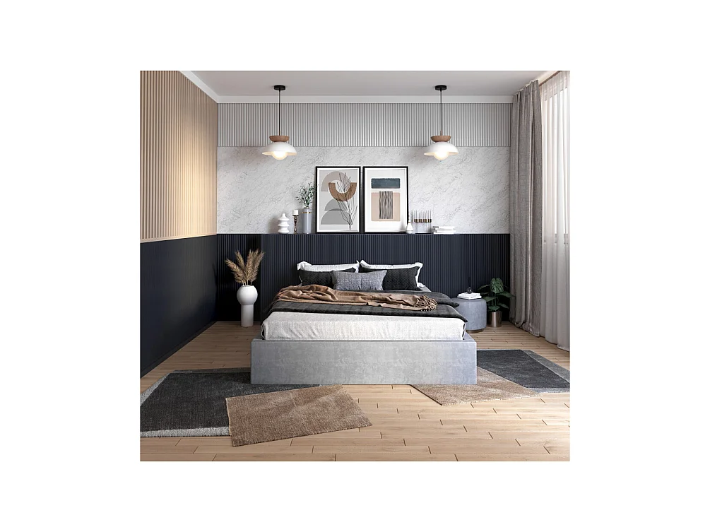 Lit coffre ORLANDO 160x200 - Sommier inclus Gris clair