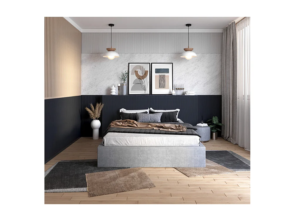 Lit coffre ORLANDO 160x200 - Sommier inclus Gris clair
