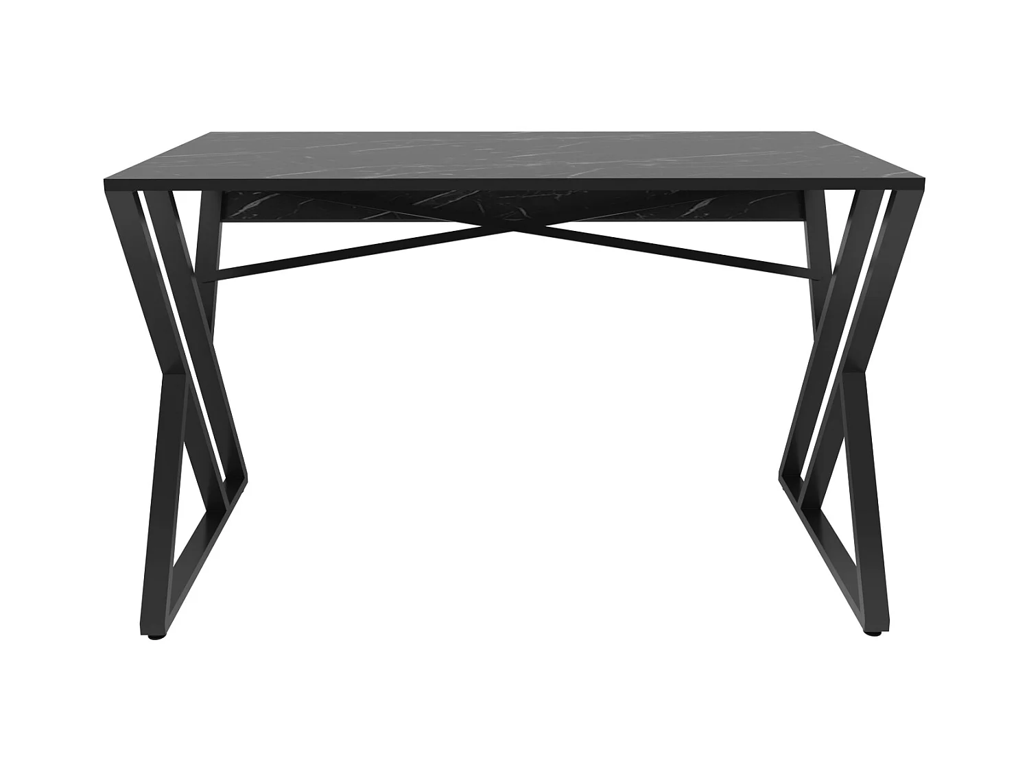 Bureau, Table de bureau, travavil avec le pieds et cadre en métal (Noir et Effet marbre noir)