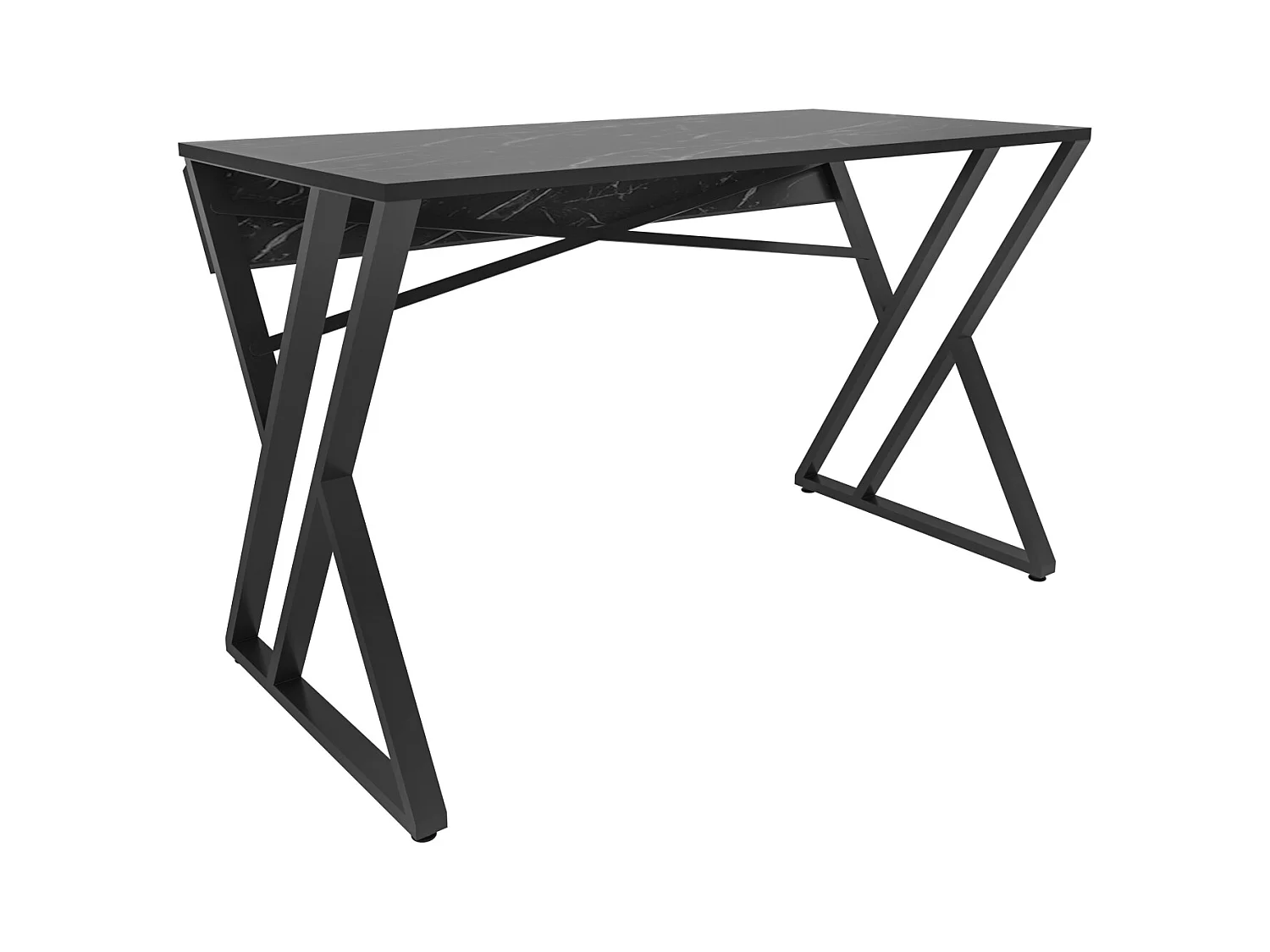 Bureau, Table de bureau, travavil avec le pieds et cadre en métal (Noir et Effet marbre noir)