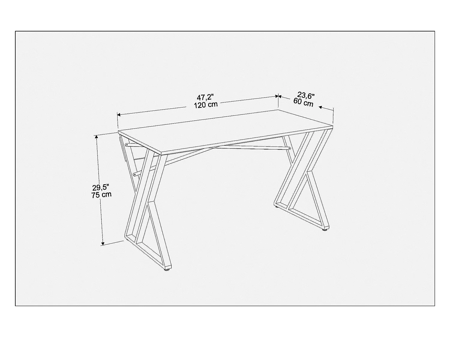 Bureau, Table de bureau, travavil avec le pieds et cadre en métal (Noir et Effet marbre noir)