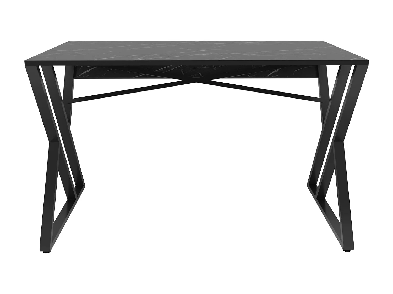 Bureau, Table de bureau, travavil avec le pieds et cadre en métal (Noir et Effet marbre noir)