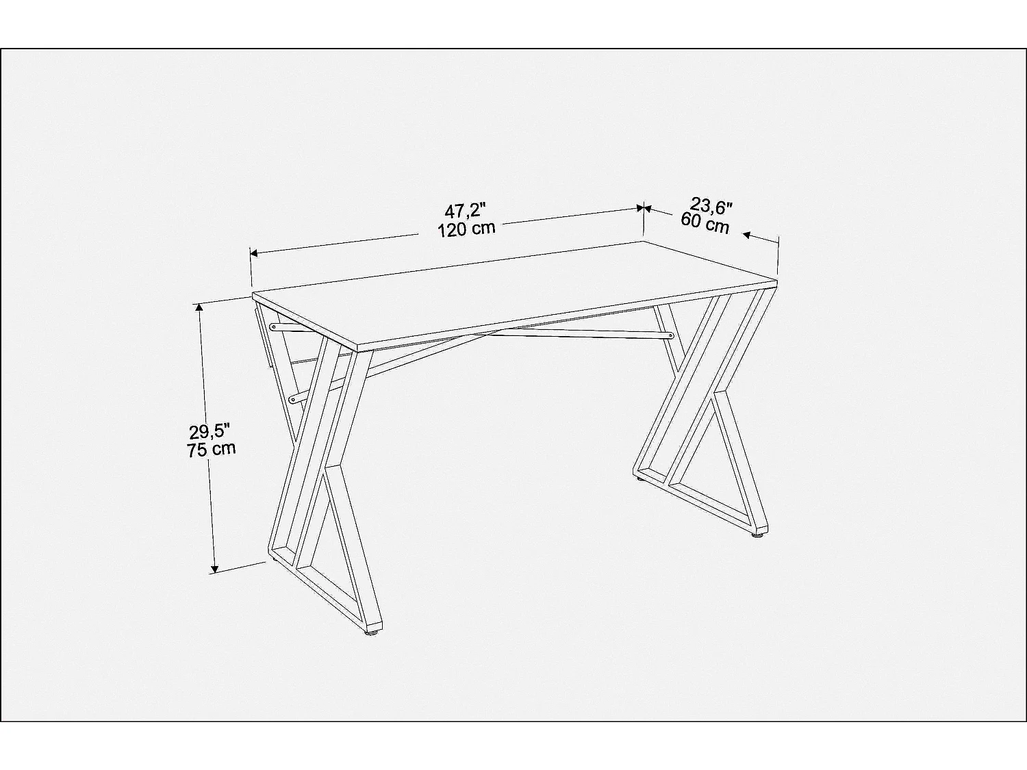 Bureau, Table de bureau, travavil avec le pieds et cadre en métal (Noir et Effet marbre noir)