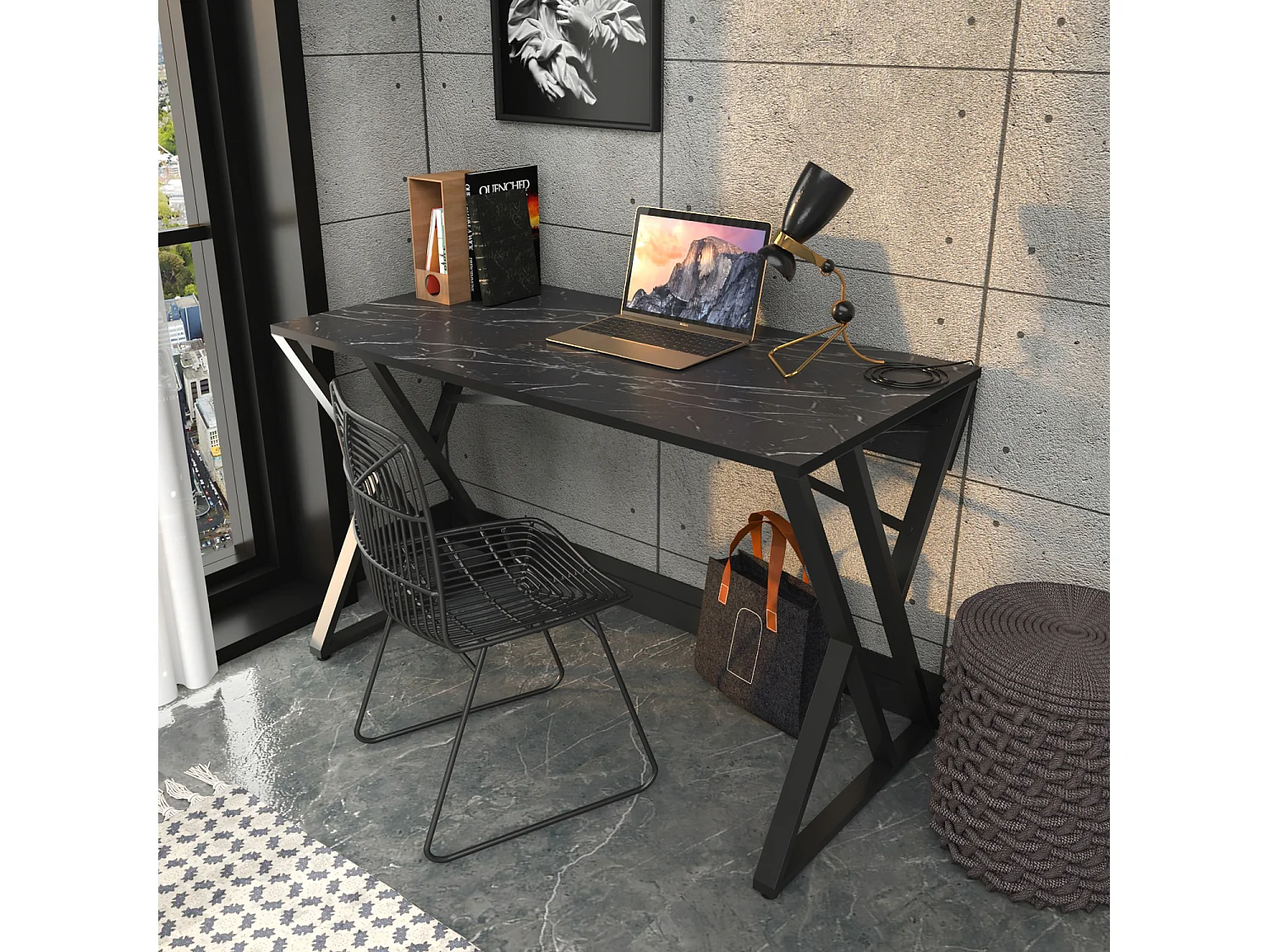 Decorotika Gyza Study and Writing Desk Metal Legs - W 120 cm x H 75 cm x D 60 cm
