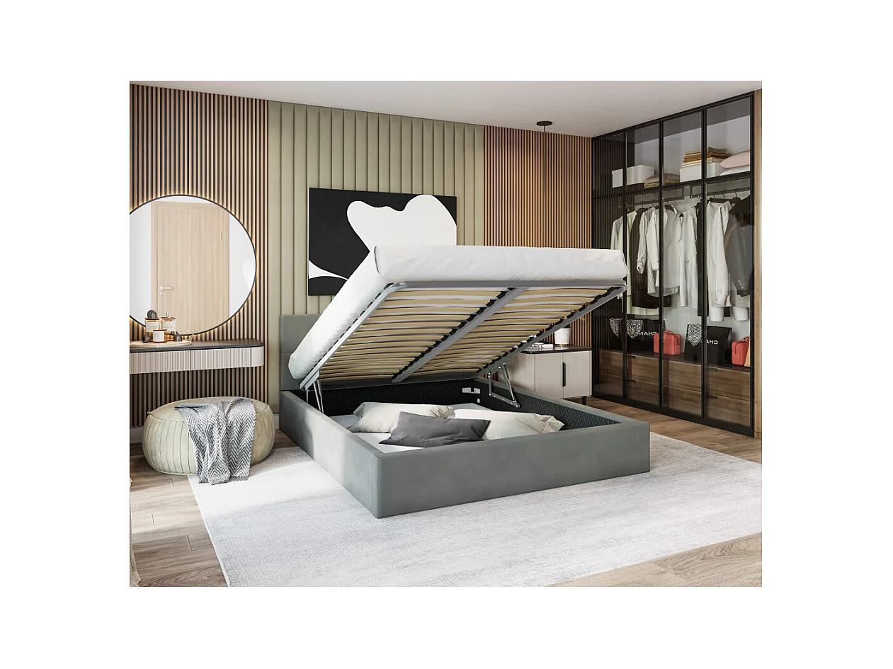 Lit Coffre Rino 140x200 cm - Sommier inclus Gris foncé