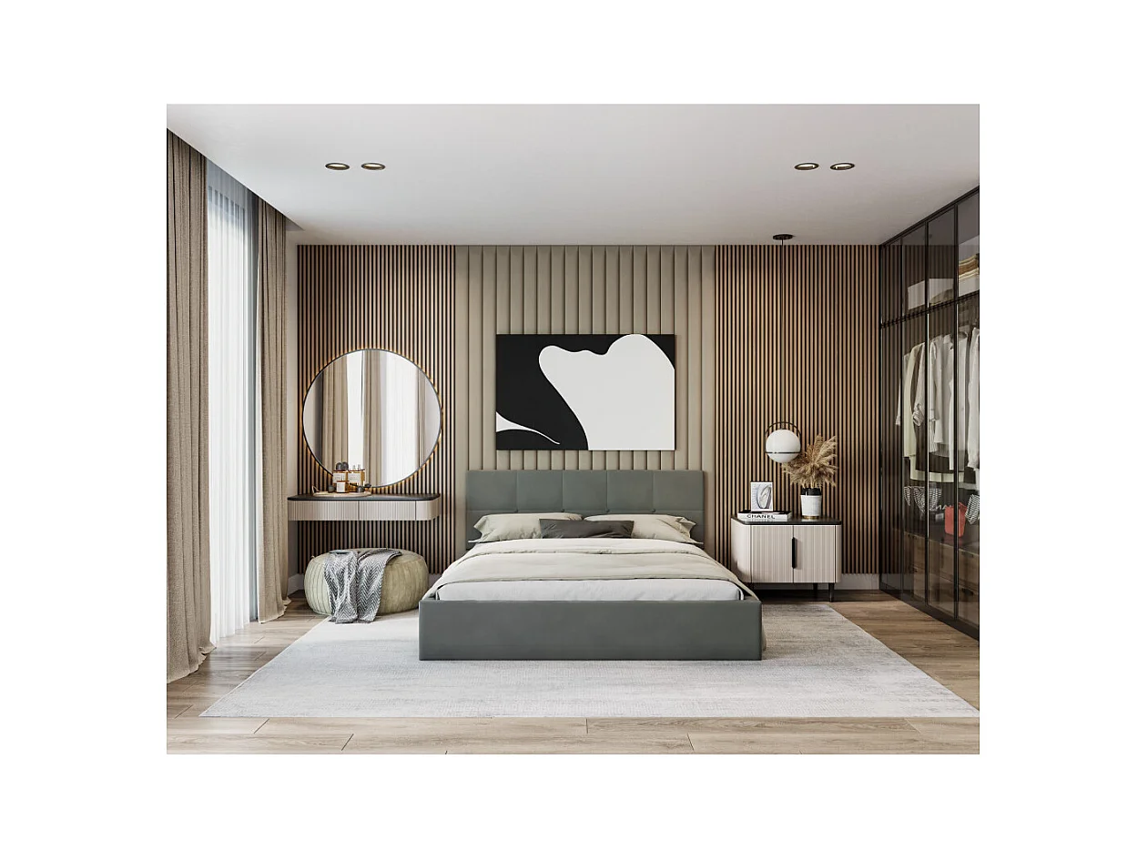 Lit Coffre Rino 140x200 cm - Sommier inclus Gris foncé