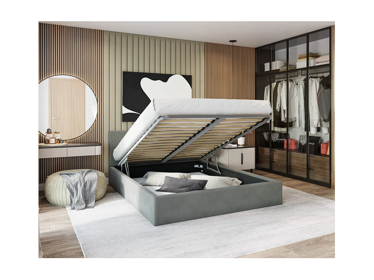 Lit Coffre Rino 140x200 cm - Sommier inclus Gris foncé