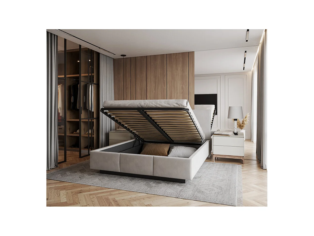 Lit coffre Raveiro 160 x 200 cm avec sommier à lattes relevable Gris clair
