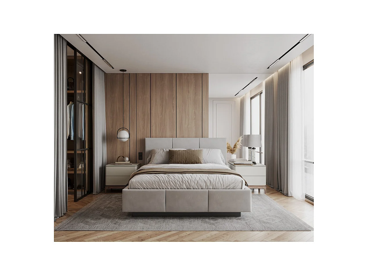 Lit coffre Raveiro 160 x 200 cm avec sommier à lattes relevable Gris clair