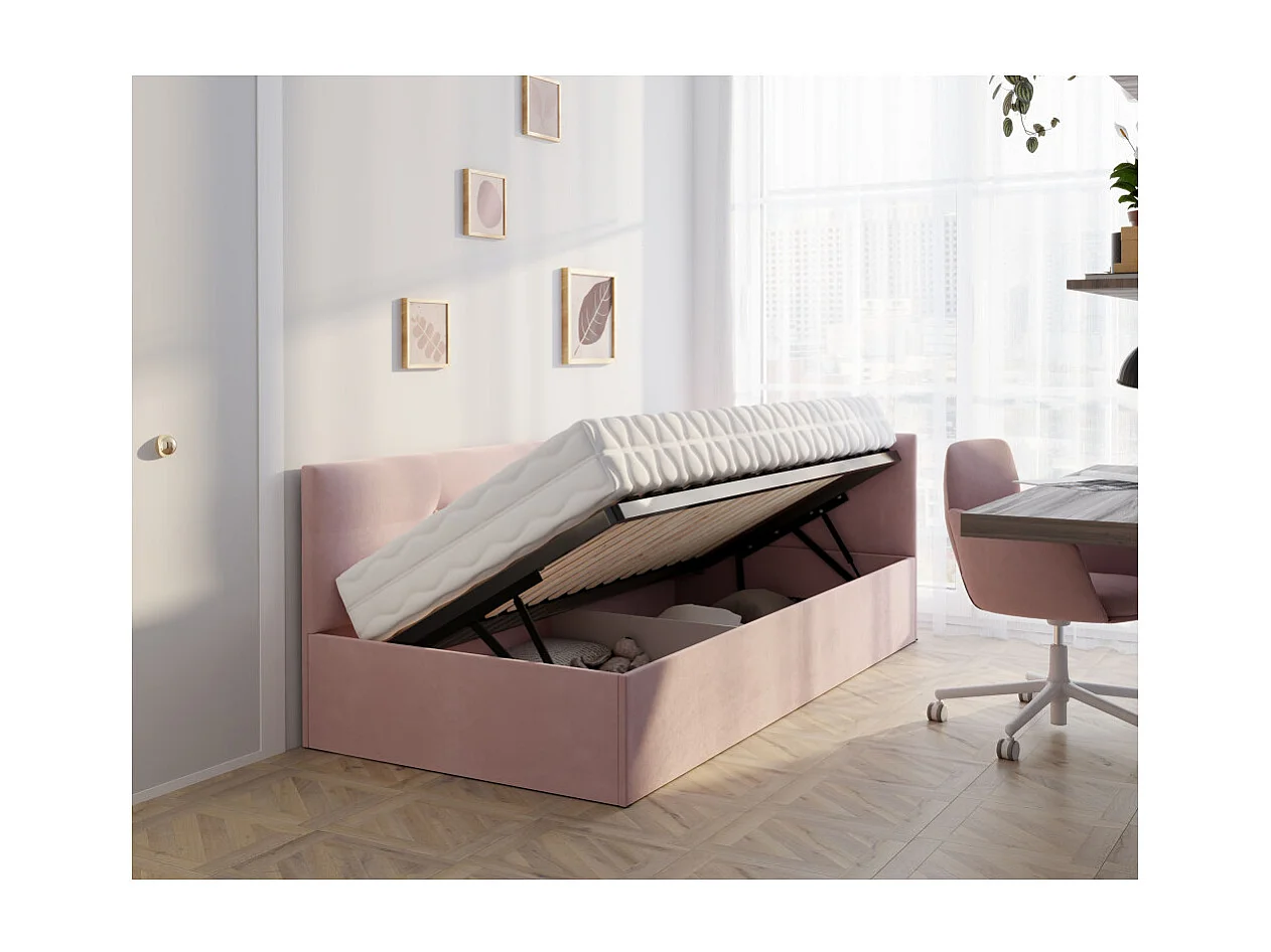 Lit coffre Elly 90x200  - Sommier inclus ROSE