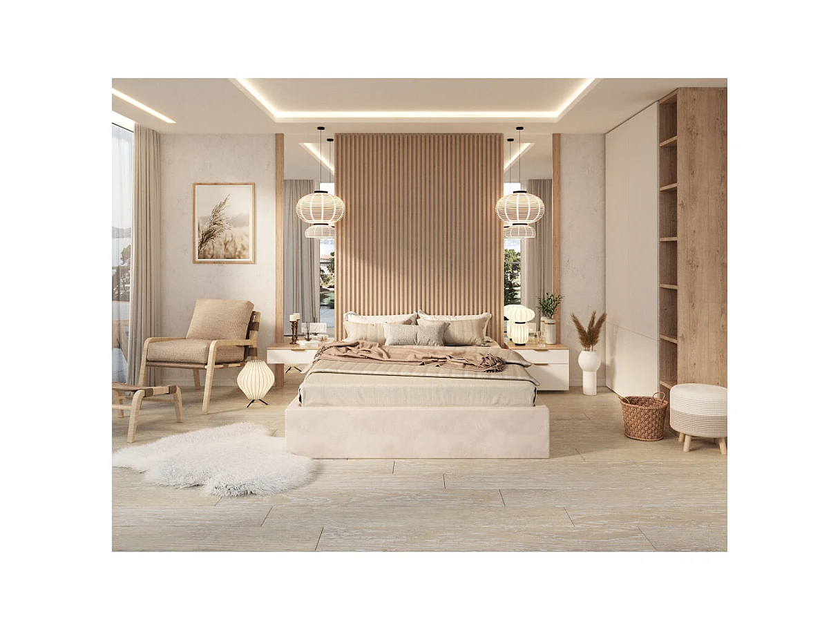 Lit coffre ORLANDO 160x200 - Sommier inclus Crème