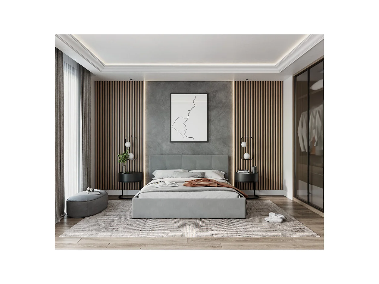 Lit Coffre Rino 140x200 cm - Sommier inclus Gris clair