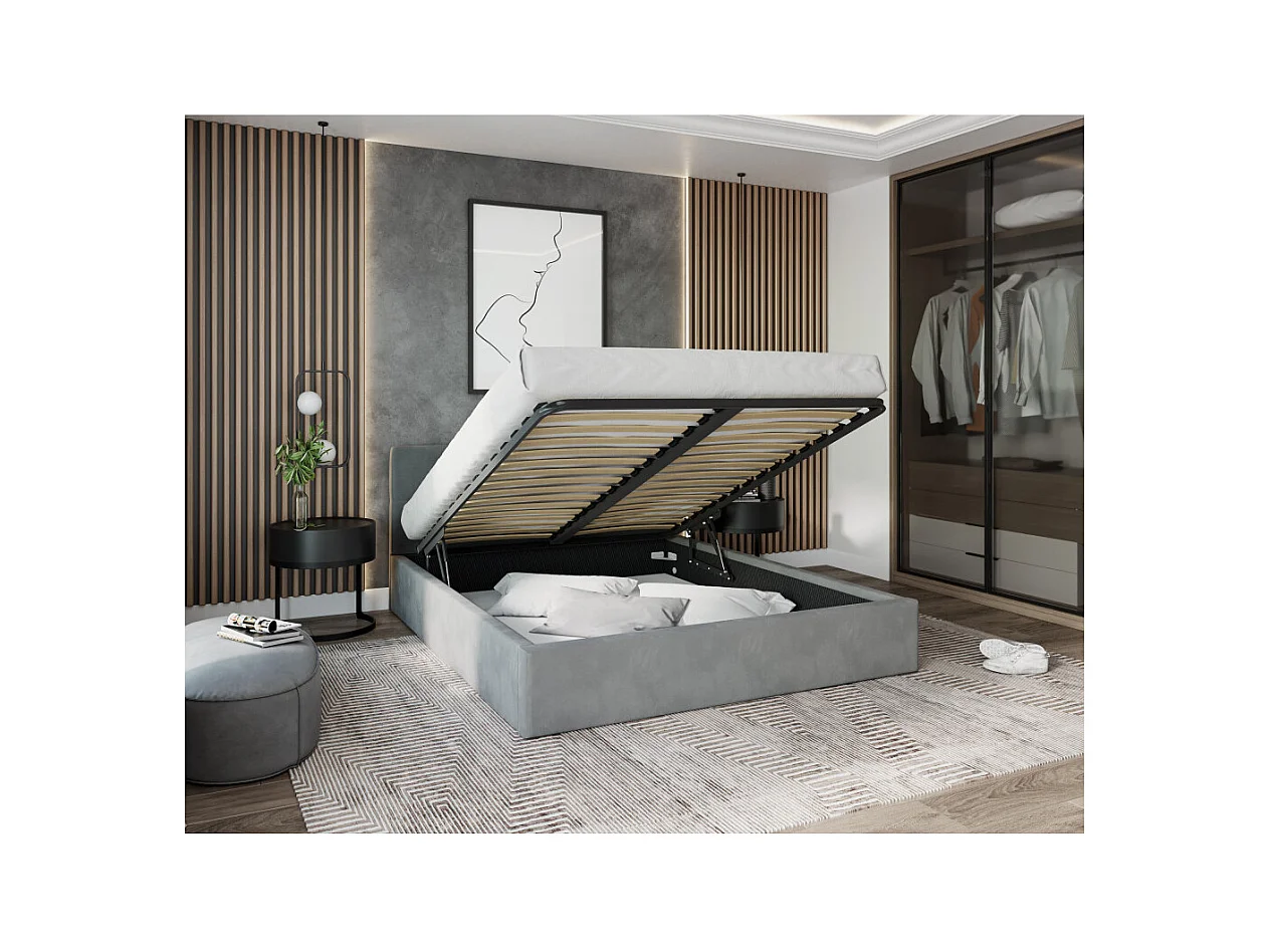 Lit Coffre Rino 140x200 cm - Sommier inclus Gris clair