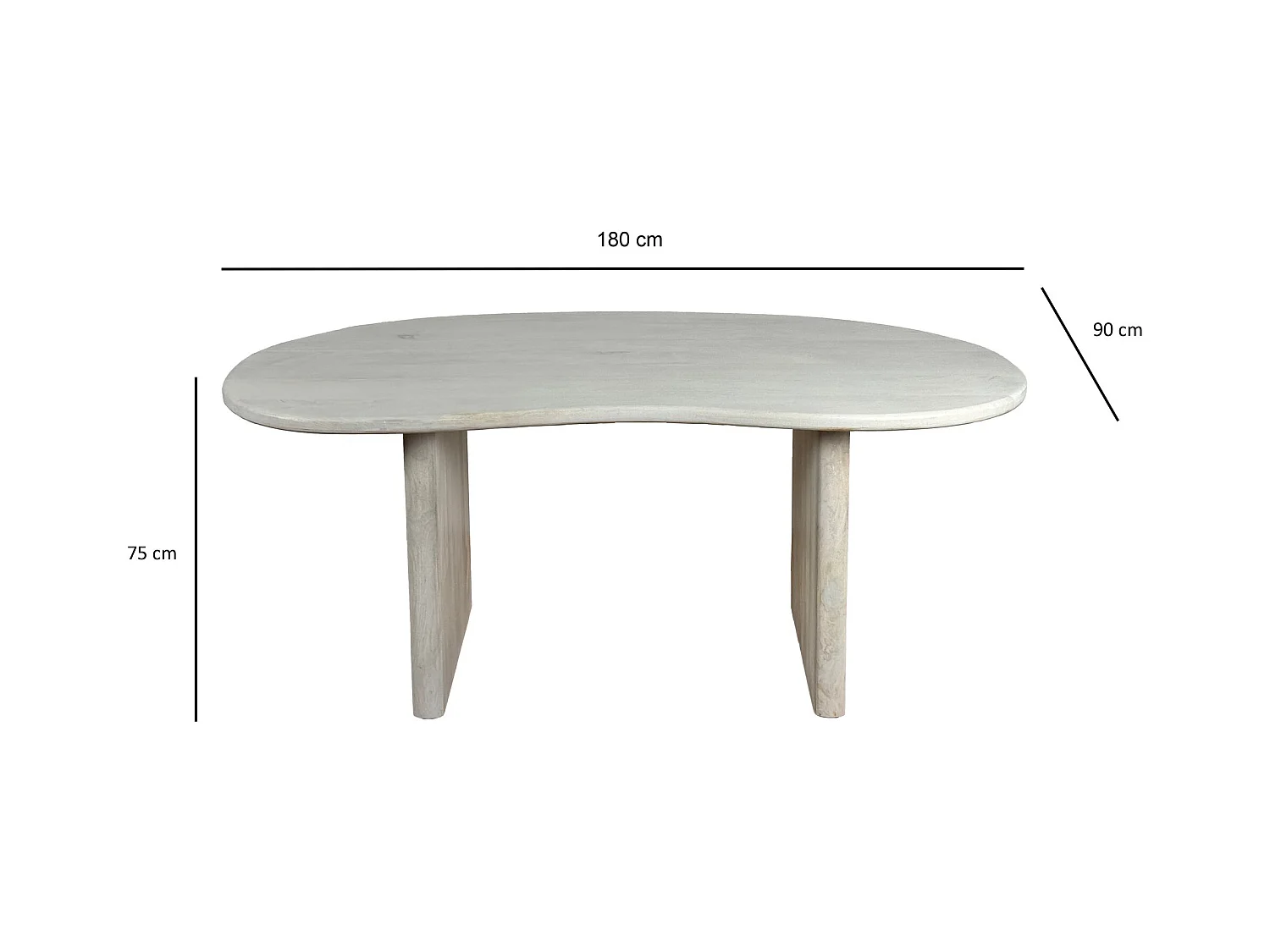 Table Salle à Manger 180x90 cm Bois de Manguier Blanc Design Rétro