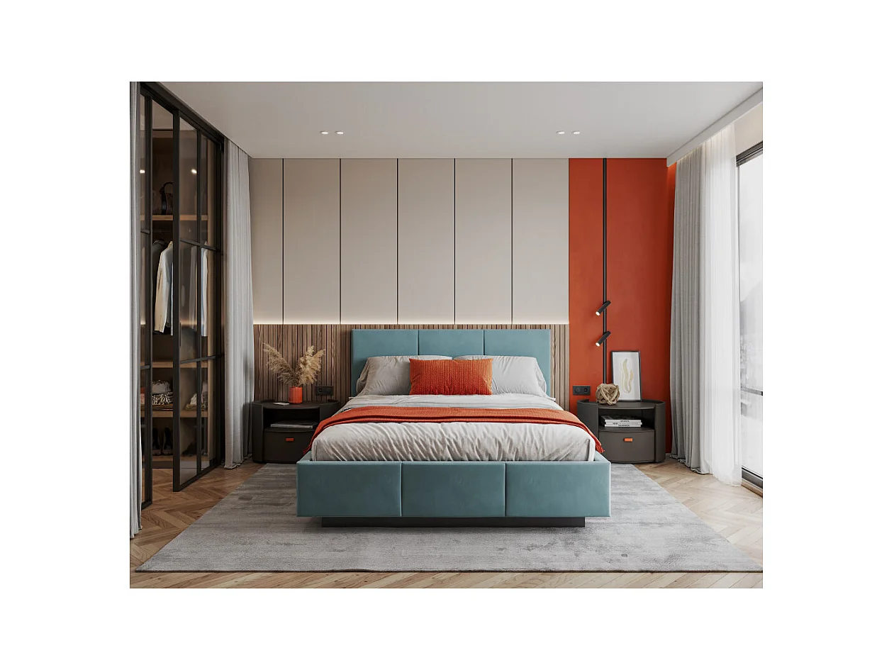 Lit coffre Raveiro 160 x 200 cm avec sommier à lattes relevable Azur