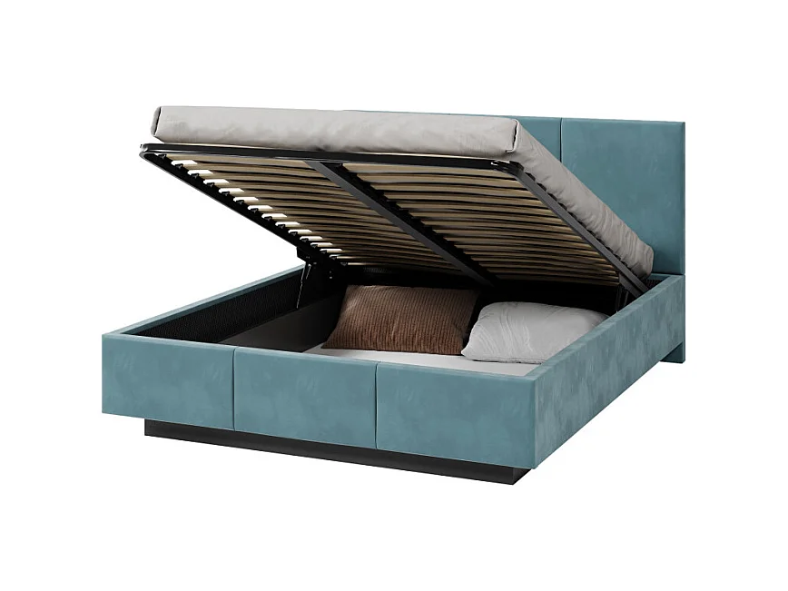 Lit coffre Raveiro 160 x 200 cm avec sommier à lattes relevable Azur