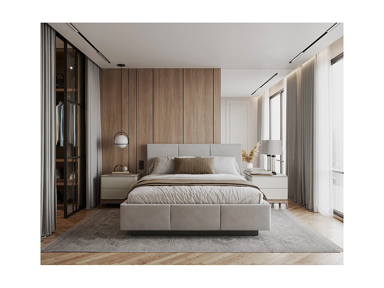 Lit coffre Raveiro 140 x 200 cm avec sommier à lattes relevable Gris clair