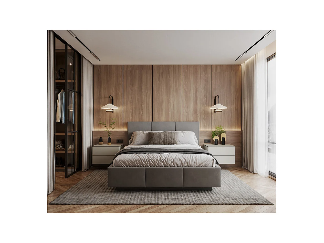 Lit coffre Raveiro 160 x 200 cm avec sommier à lattes relevable Gris foncé