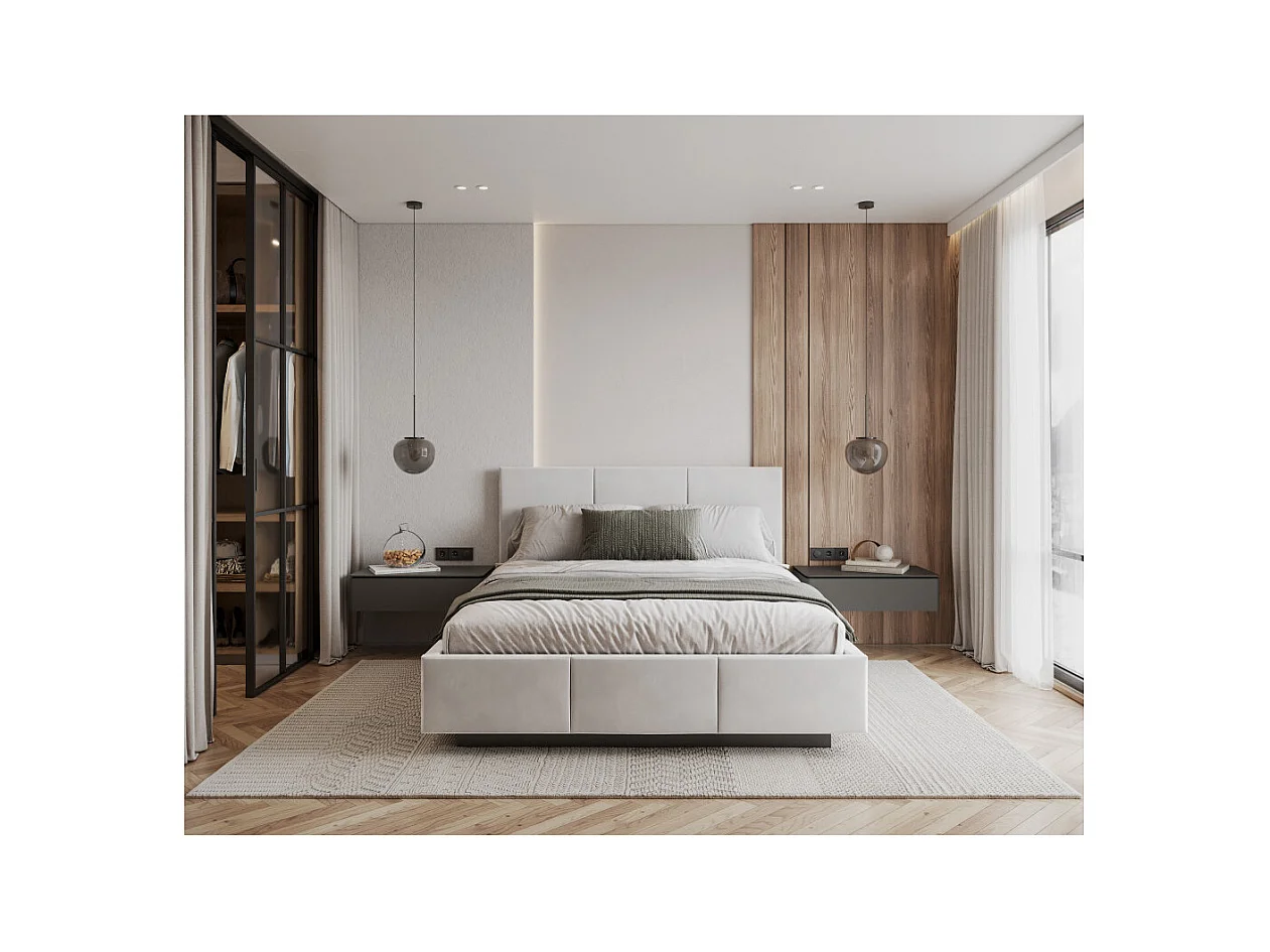 Lit coffre Raveiro 140 x 190 cm avec sommier à lattes relevable Blanc