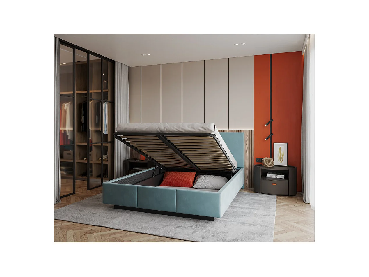 Lit coffre Raveiro 140 x 190 cm avec sommier à lattes relevable Azur