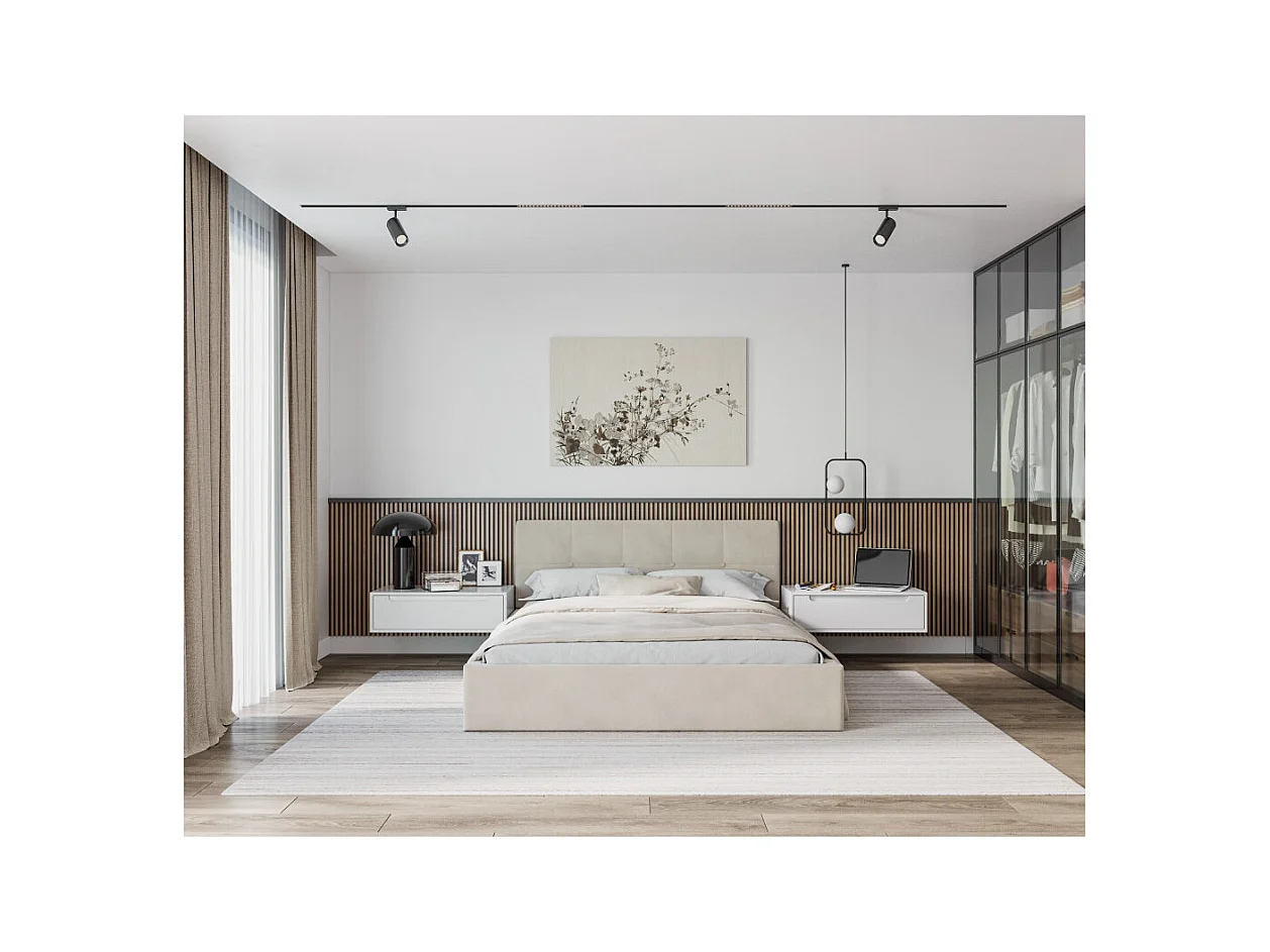 Lit Coffre Rino 140x200 cm - Sommier inclus Crème