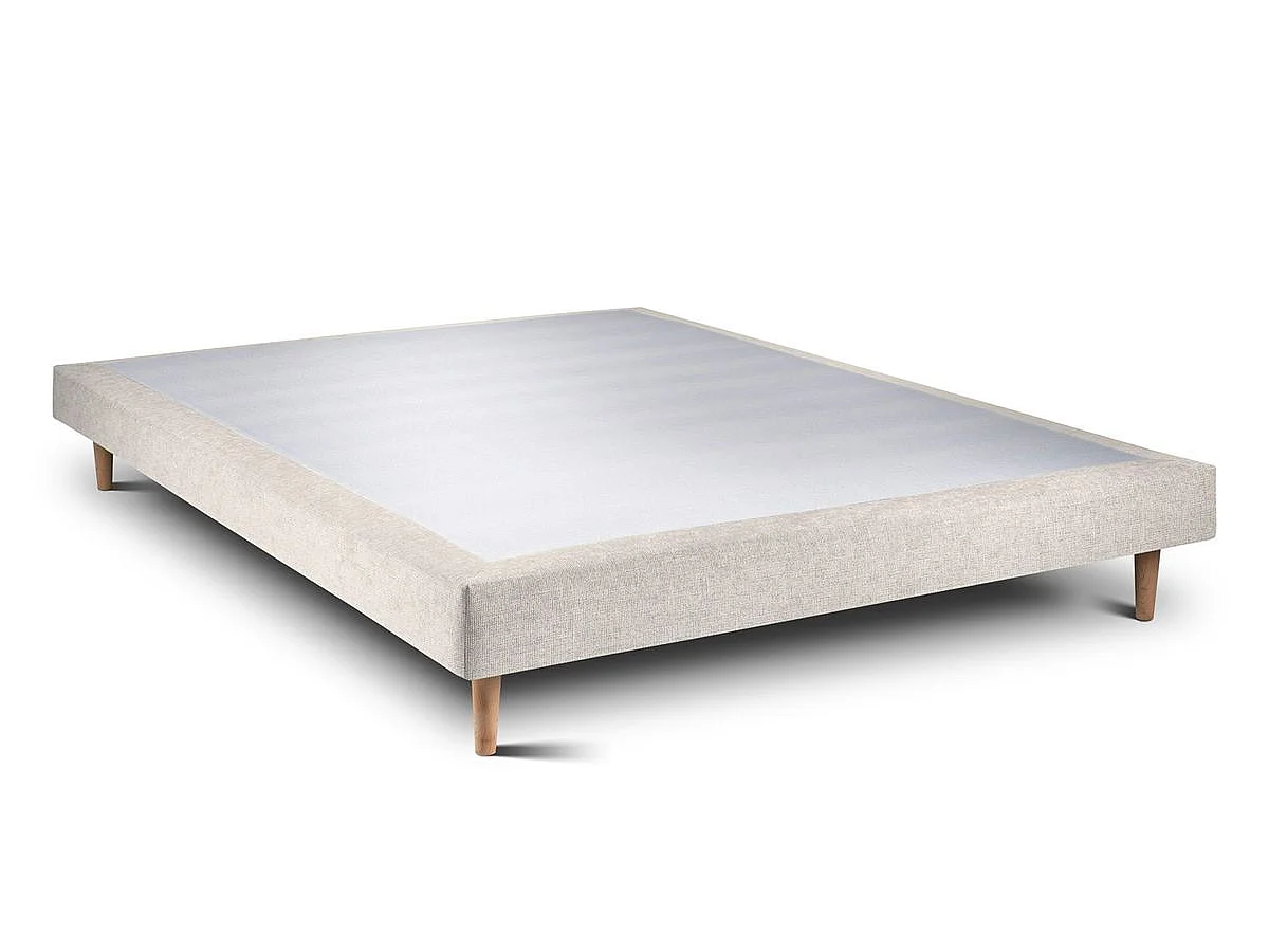 Lit 140x200cm avec tête de lit capitonnée tissu et sommier tapissier Beige clair - Hauteur totale : 29cm