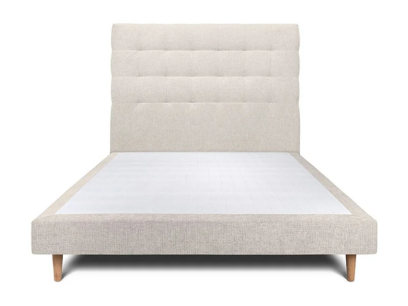 Lit 140x200cm avec tête de lit capitonnée tissu et sommier tapissier Beige clair - Hauteur totale : 29cm