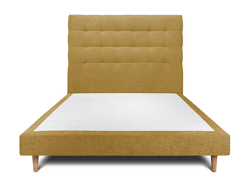 Lit 140x200cm avec tête de lit capitonnée tissu et sommier tapissier jaune - Hauteur totale : 29cm