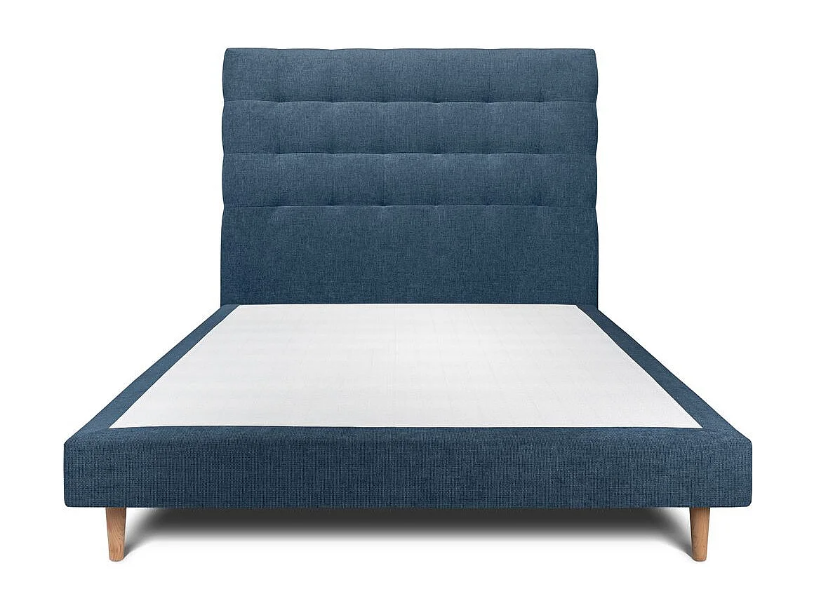 Lit 140x200cm avec tête de lit capitonnée tissu et sommier tapissier Bleu - Hauteur totale : 29cm