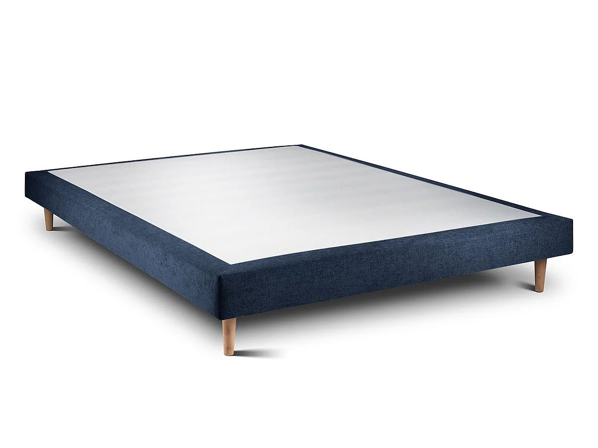 Lit 140x200cm avec tête de lit capitonnée tissu et sommier tapissier Bleu - Hauteur totale : 29cm