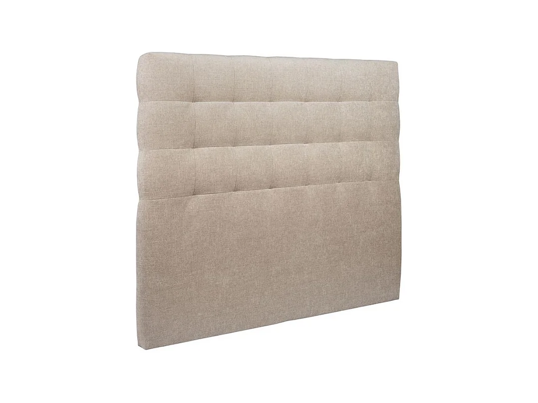 Lit 140x200cm avec tête de lit capitonnée tissu et sommier tapissier beige brun - Hauteur totale : 29cm