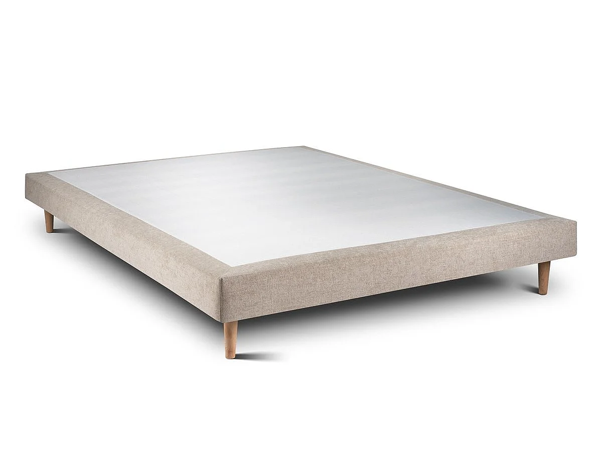 Lit 140x200cm avec tête de lit capitonnée tissu et sommier tapissier beige brun - Hauteur totale : 29cm