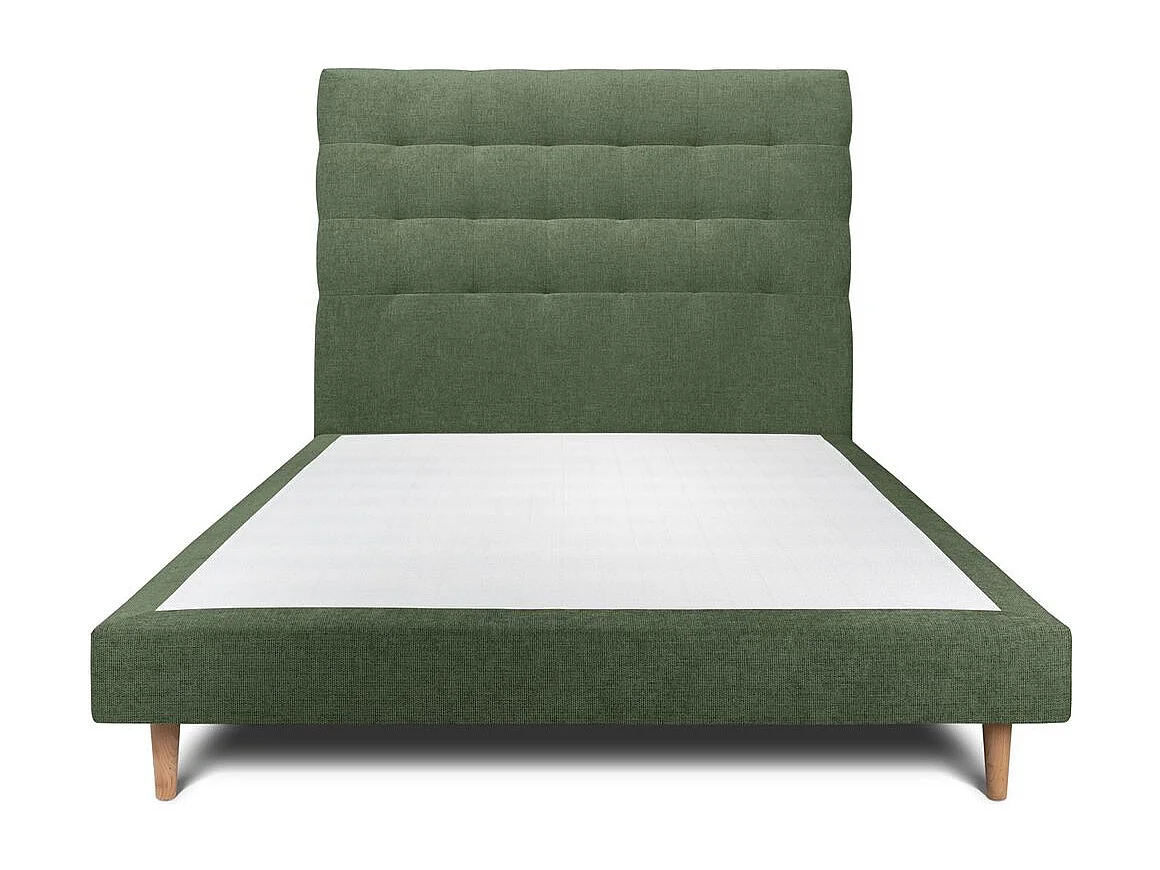 Lit 140x200cm avec tête de lit capitonnée tissu et sommier tapissier vert - Hauteur totale : 29cm