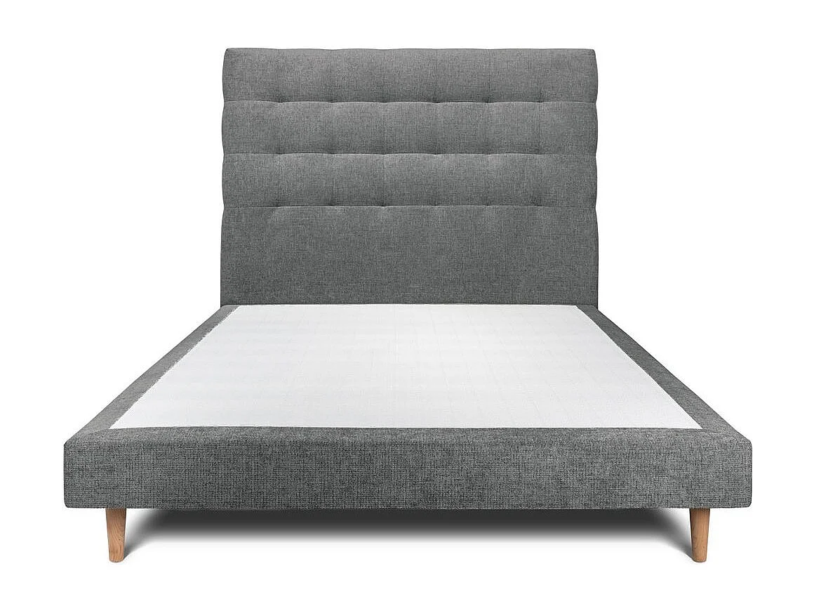 Lit 140x200cm avec tête de lit capitonnée tissu et sommier tapissier gris anthracite - Hauteur totale : 29cm