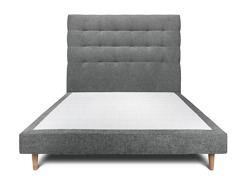 Lit 140x200cm avec tête de lit capitonnée tissu et sommier tapissier gris anthracite - Hauteur totale : 29cm