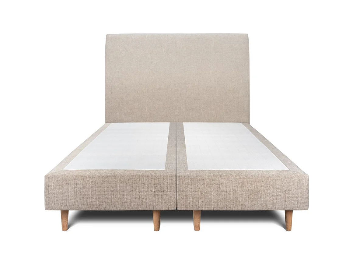 Lit 160x200cm avec tête de lit tapissier tissu et double sommier tapissier beige brun - Hauteur totale : 35cm