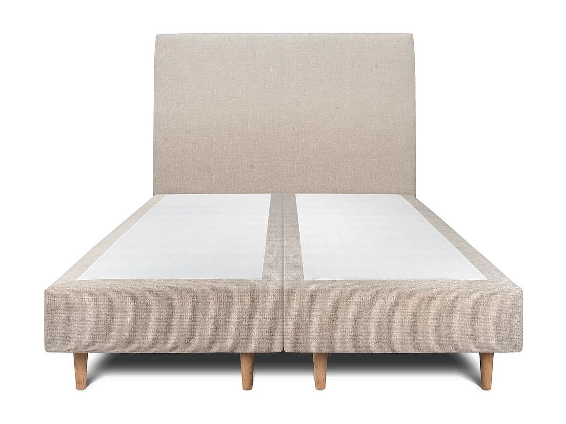 Lit 160x200cm avec tête de lit tapissier tissu et double sommier tapissier beige brun - Hauteur totale : 35cm