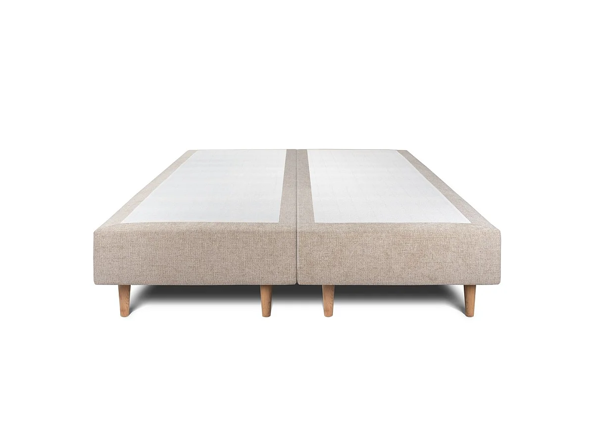 Lit 160x200cm avec tête de lit tapissier tissu et double sommier tapissier beige brun - Hauteur totale : 35cm