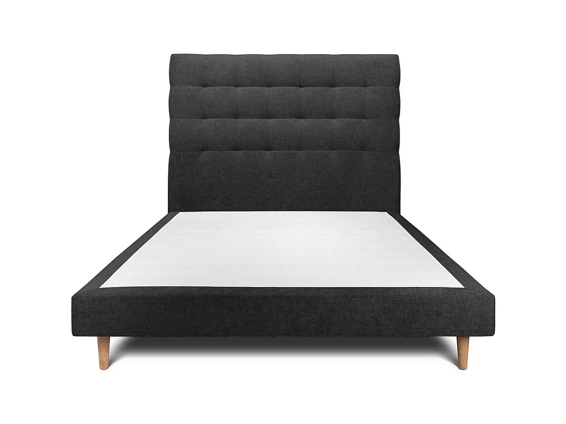 Lit 140x200cm avec tête de lit capitonnée tissu et sommier tapissier Noir - Hauteur totale : 29cm