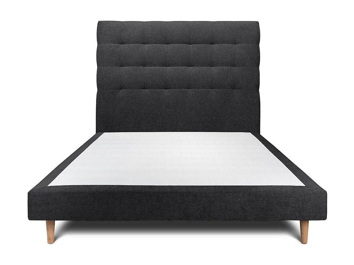 Lit 140x200cm avec tête de lit capitonnée tissu et sommier tapissier Noir - Hauteur totale : 29cm