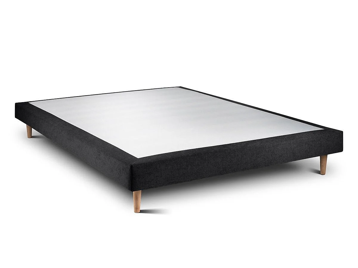 Lit 140x200cm avec tête de lit capitonnée tissu et sommier tapissier Noir - Hauteur totale : 29cm