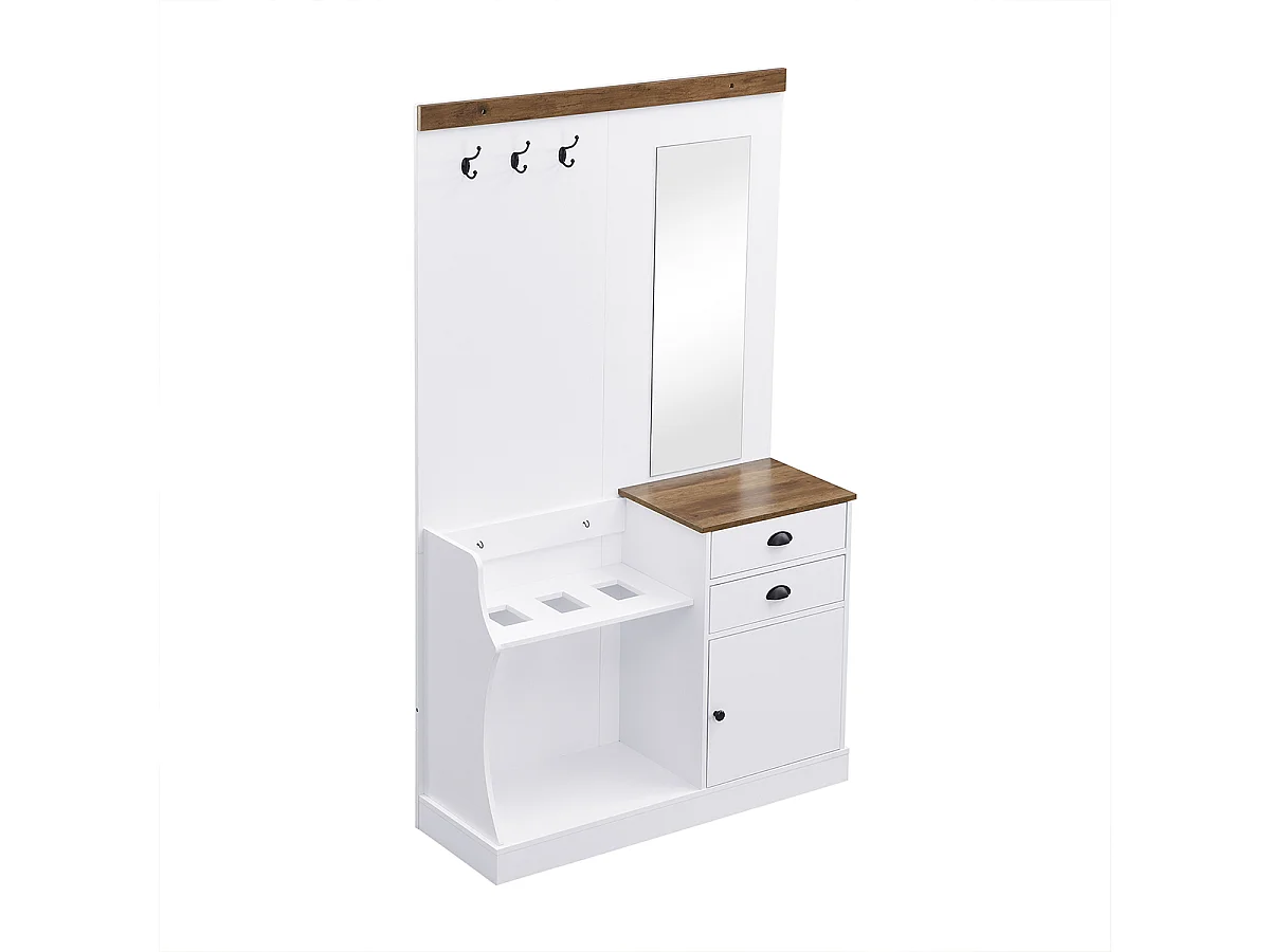 Garderobenset mit  Spiegel Haken Schubladen und Schirmständer Flurgarderobe Wandgarderoben-Set 110.5 L x 38 B x 191 H Weiß