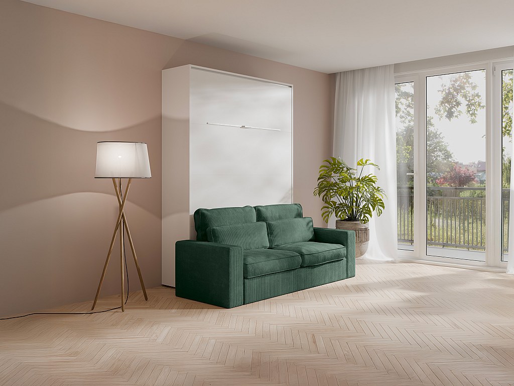 Schrankbett 140 x 200 cm - Manuelle vertikale Öffnung - Mit LEDs - Weiß + M günstig online kaufen