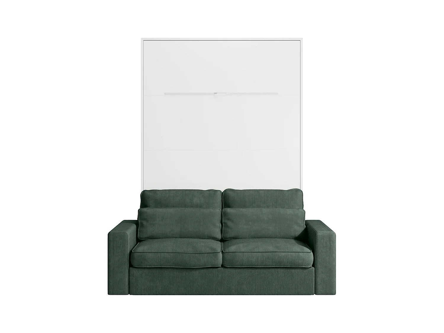 Nedfällbar säng 140 x 200 cm - Manuell vertikal öppning - Med LEDs - Vit + Madrass + Grön soffa - RAPILI