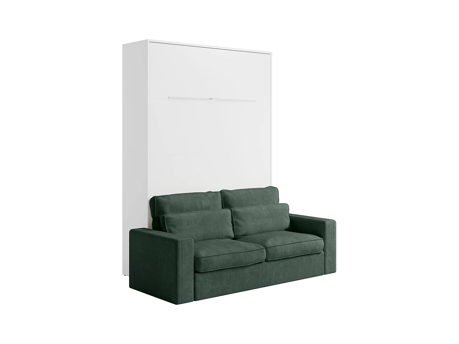 Nedfällbar säng 140 x 200 cm - Manuell vertikal öppning - Med LEDs - Vit + Madrass + Grön soffa - RAPILI